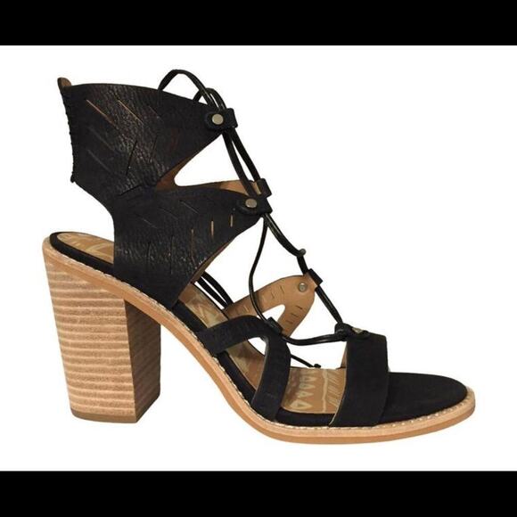 DOLCE VITA Luci Ghillie Heeled Lace Sandal Color SZ 9.5 black Strappy block heel - Picture 1 of 11